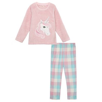 Girls' pink unicorn pyjama top and bottoms set